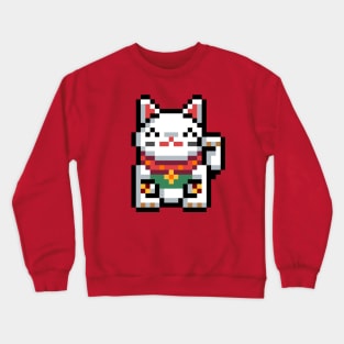 Maneki-Neko Lucky Cat 8-Bit Pixel Art Crewneck Sweatshirt